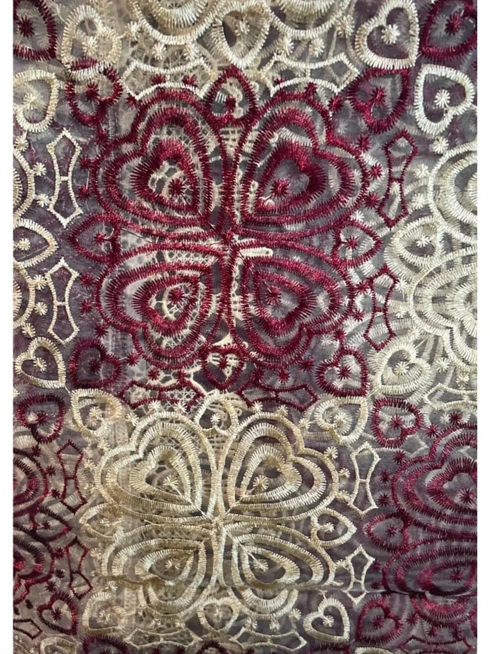 Elegant Burgundy & Gold Lace Embroidered Rectangle Tablecloth 54
